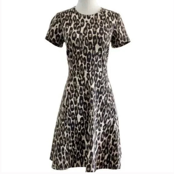 Kate Spade Short Sleeve Round Neck Autumn Leopard Knit Fit-Flare Dress Sz 2 - Picture 4 of 6